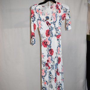 White Wrap Dress with Flowers by PinkBlush